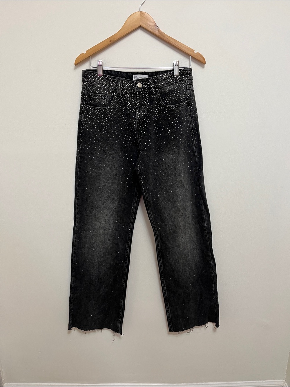 Zara Bedazzled Washed Black Rhinestone Jeans Size 4